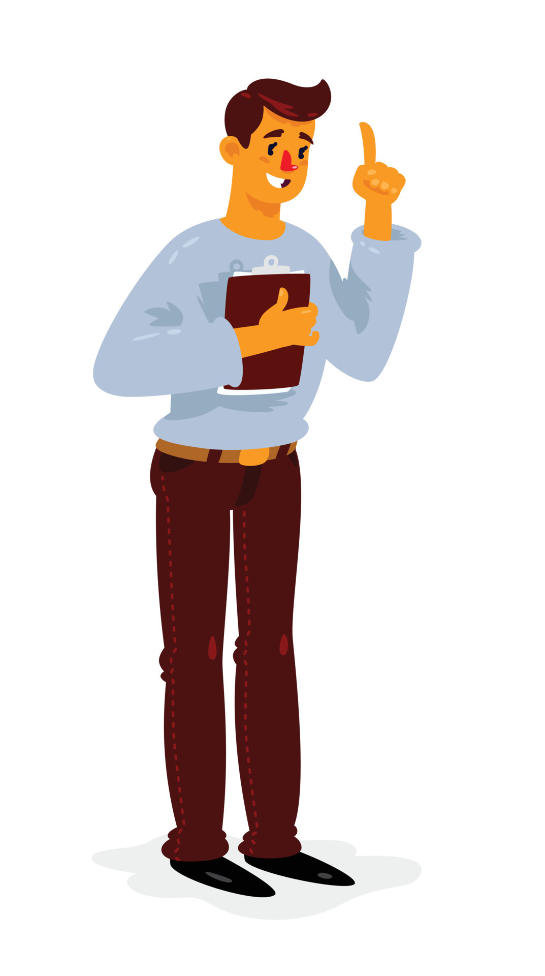 Illustration of a cartoon man with a folder. Vector. The manager in an  exclamation position, calls and draws attention to himself. Coach for  personal development. HR manager or sales person. 12671471 Vector