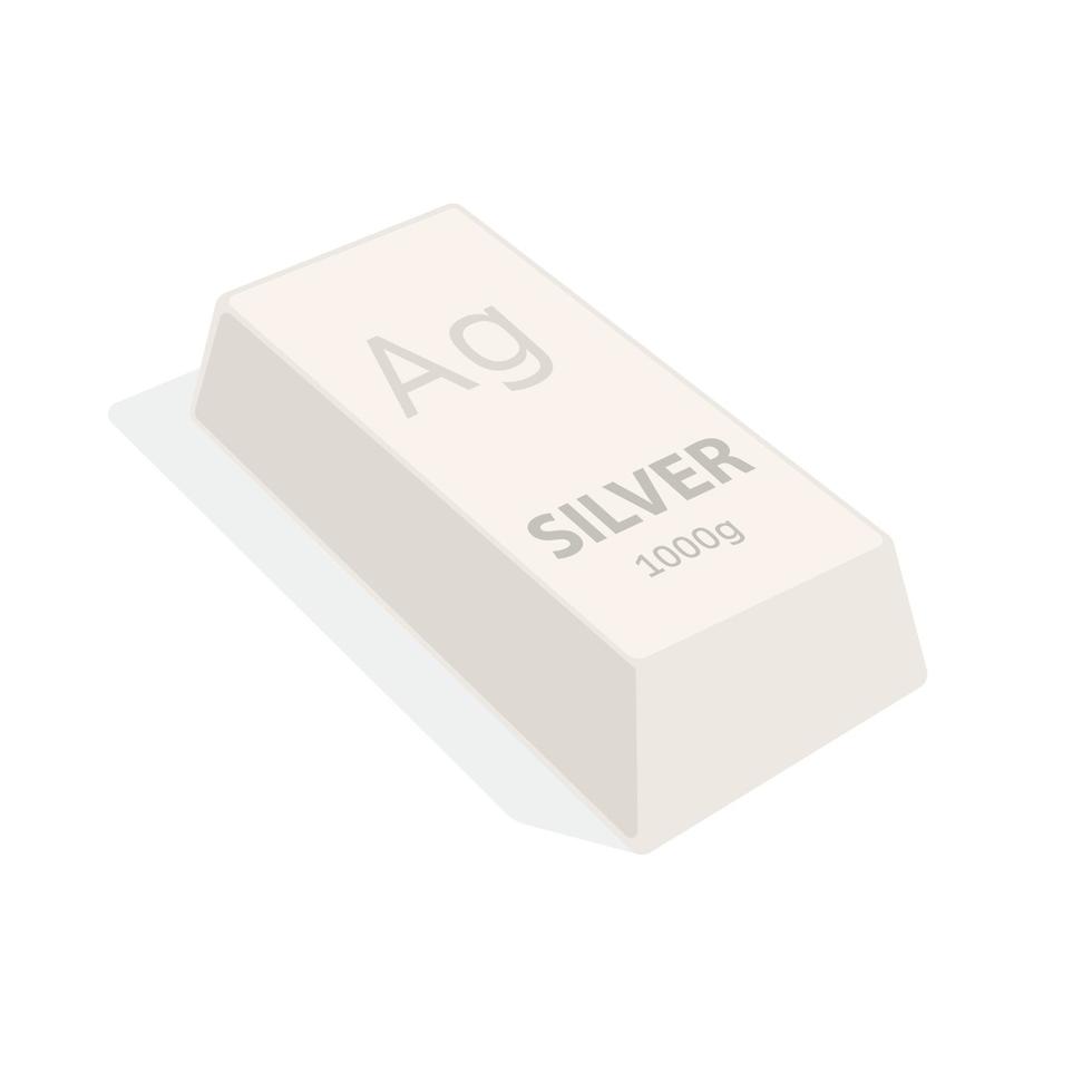 Ingot of silver. Vector. An illustration of a valuable metal weighing 1 kilogram. Silver ingot 99 percent. Icon for banking website or investment app. Financial instrument of savings. vector