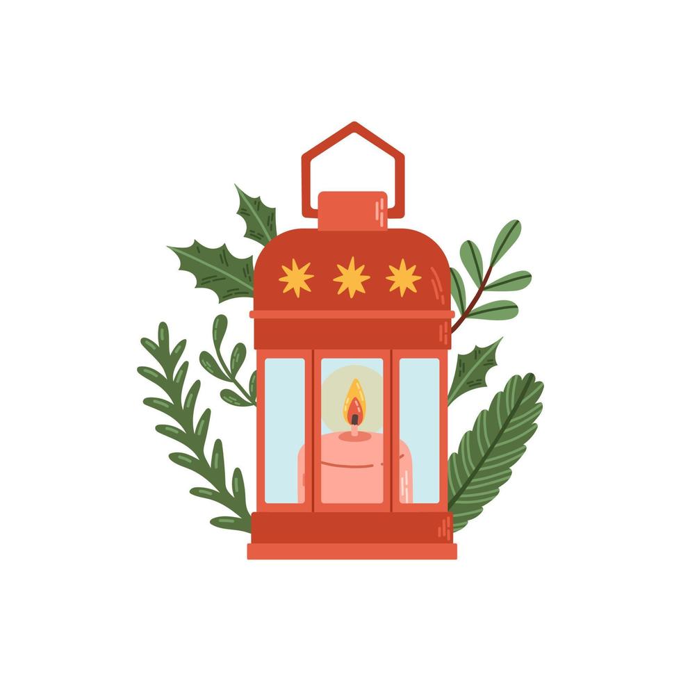 linterna de navidad decoración de invierno diseño plano aislado ilustración vectorial vector