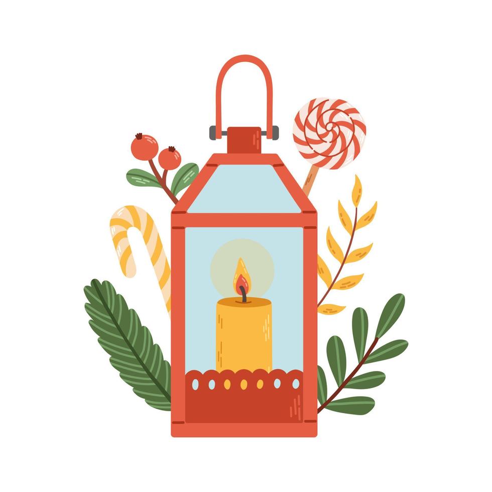 Christmas lantern winter decor flat design isolated vector illustration