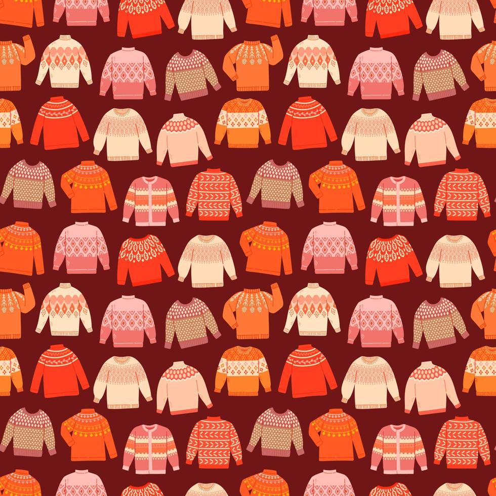 Winter knitted sweaters seamless pattern wool knit vector illustration