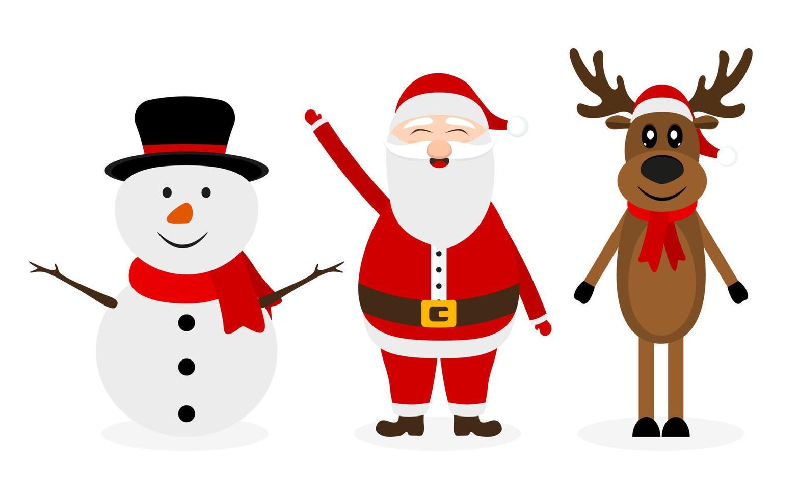 Santa Claus with reindeer and a snowman vector