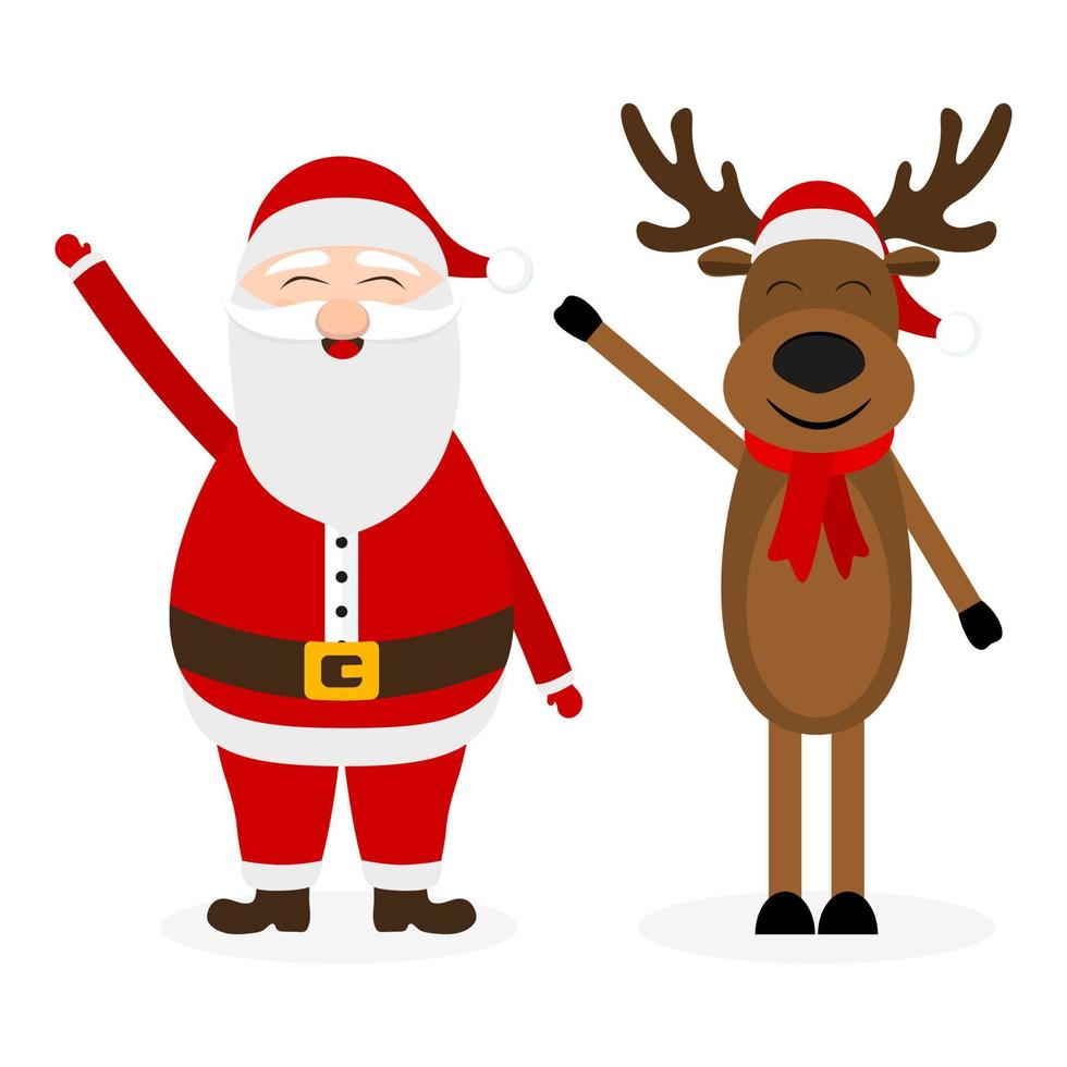 Santa Claus and Christmas reindeer are standing on a white backg vector