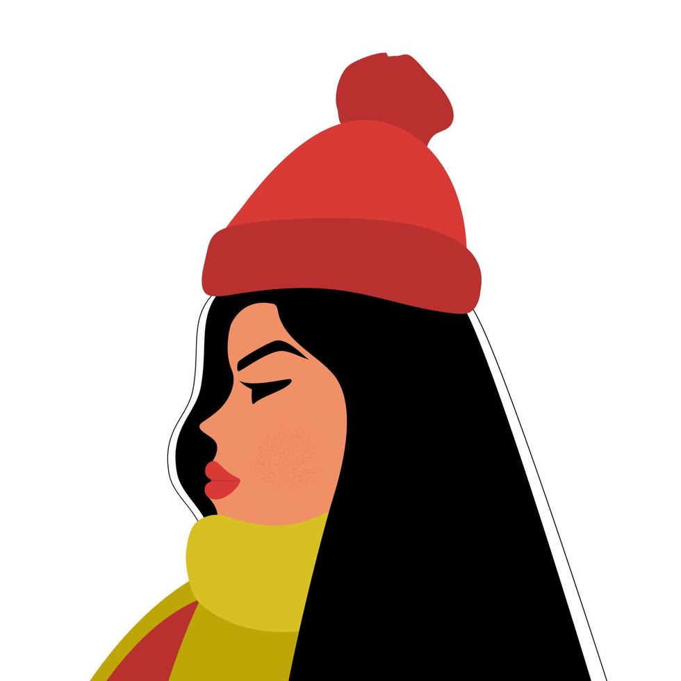 Young woman in a hat and scarf vector