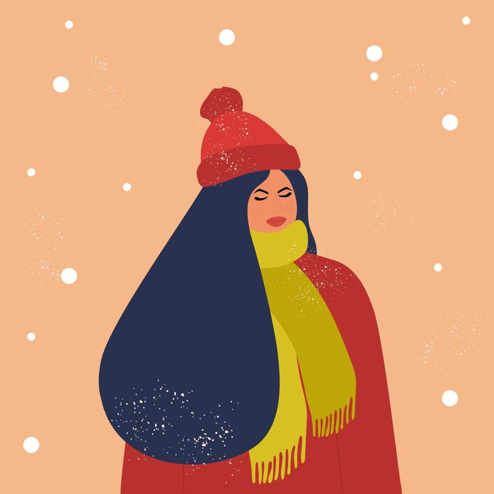 Young woman in a hat and scarf vector