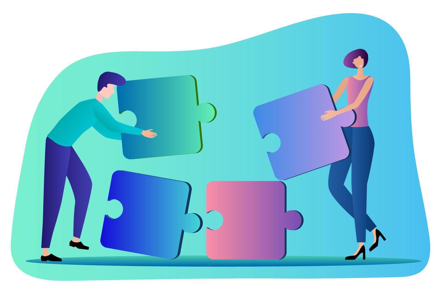 People put together puzzles.People are engaged in making business decisions.Flat vector illustration.