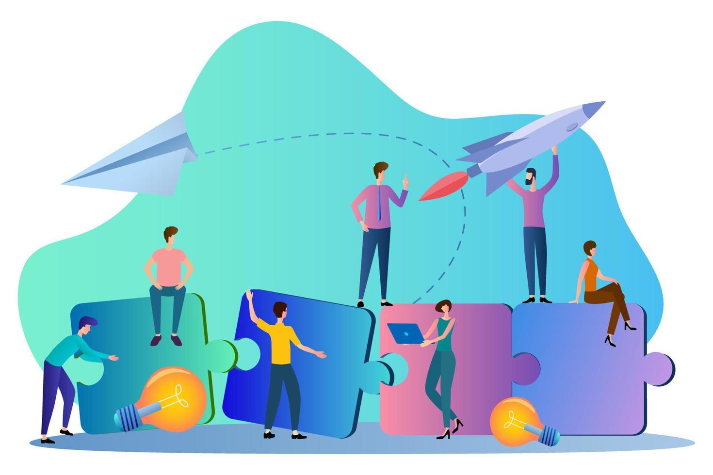 Team work,people are connecting puzzles.Collaboration, teamwork, partnership.Business concept.Flat vector illustration.