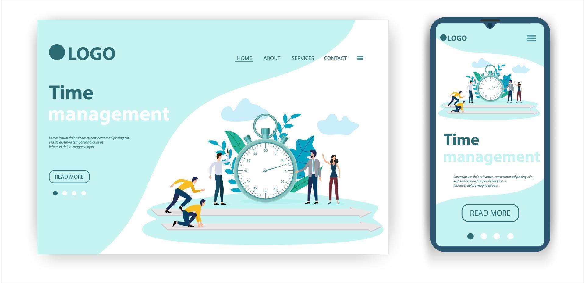 Time-management. Template for the user interface of the website's home page.Landing page template.The adaptive design of the smartphone.vector illustration. vector