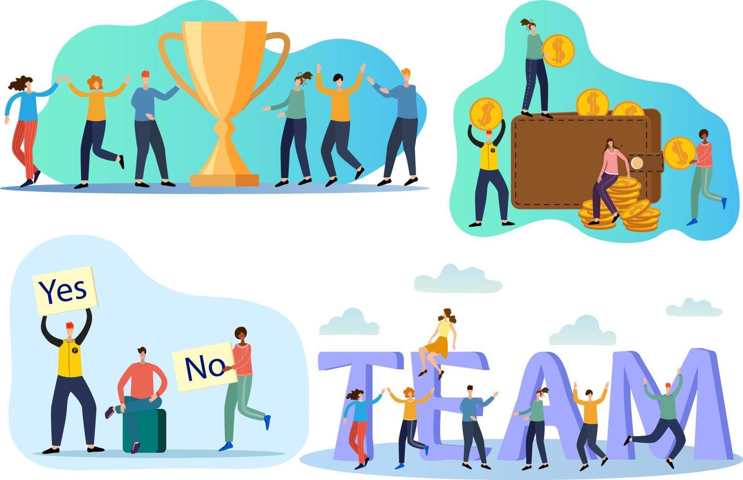 The joy of achievement.Teamwork.Banking.Debate.A set of illustrations for the design.Flat vector illustration.
