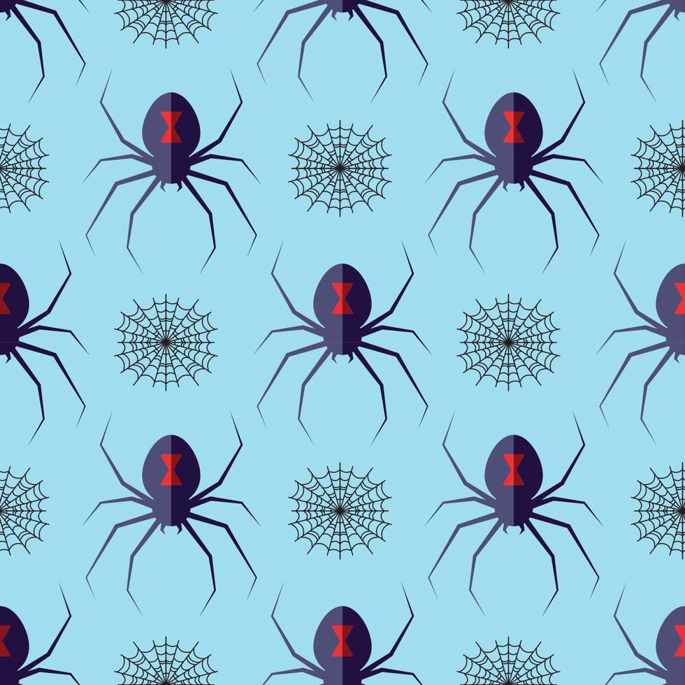 Halloween concept. Vector seamless pattern of web and spider on blue background. Suitable for postcards, fabric, textile, wrappers, wallpapers