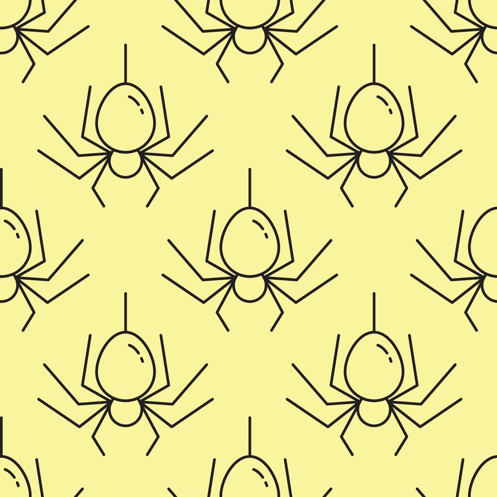 Halloween concept. Vector seamless pattern of spider on yellow background. Suitable for postcards, fabric, textile, wrappers, wallpapers