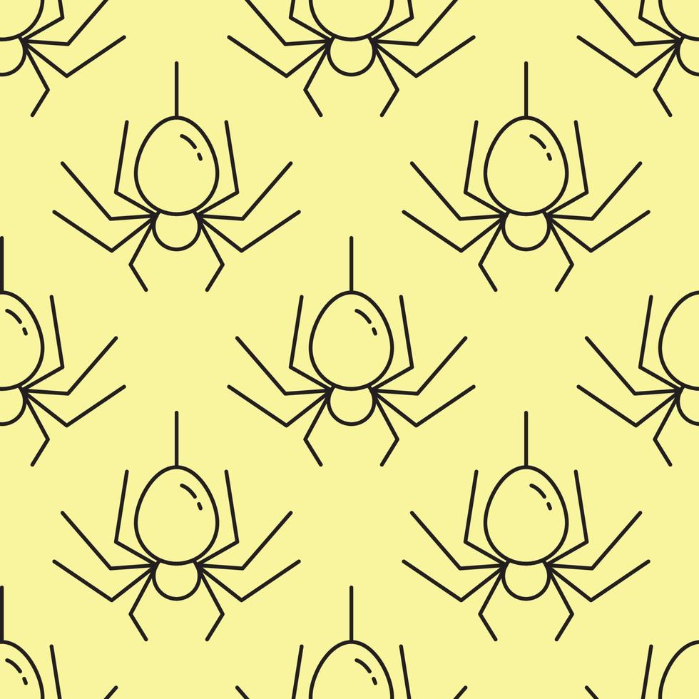 Halloween concept. Vector seamless pattern of spider on yellow background. Suitable for postcards, fabric, textile, wrappers, wallpapers