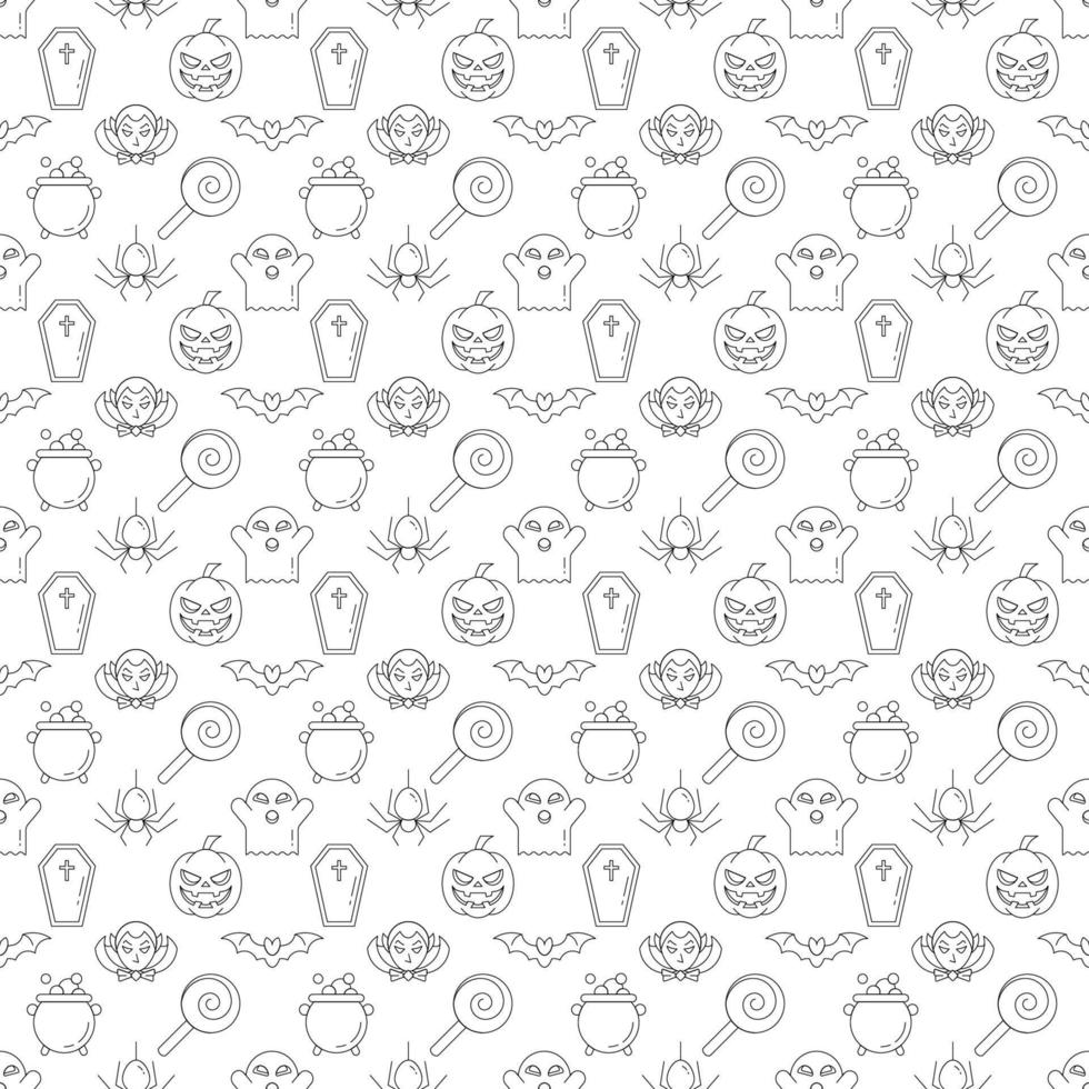 Vector seamless pattern of Halloween elements on white background for wallpapers, wrappers, web sites, giftboxes