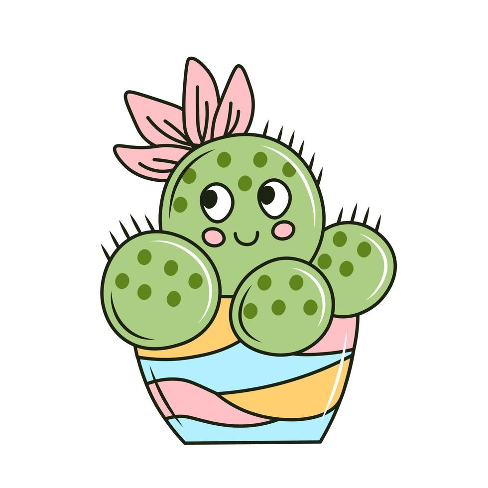 Cute cactus kawaii doodle vector