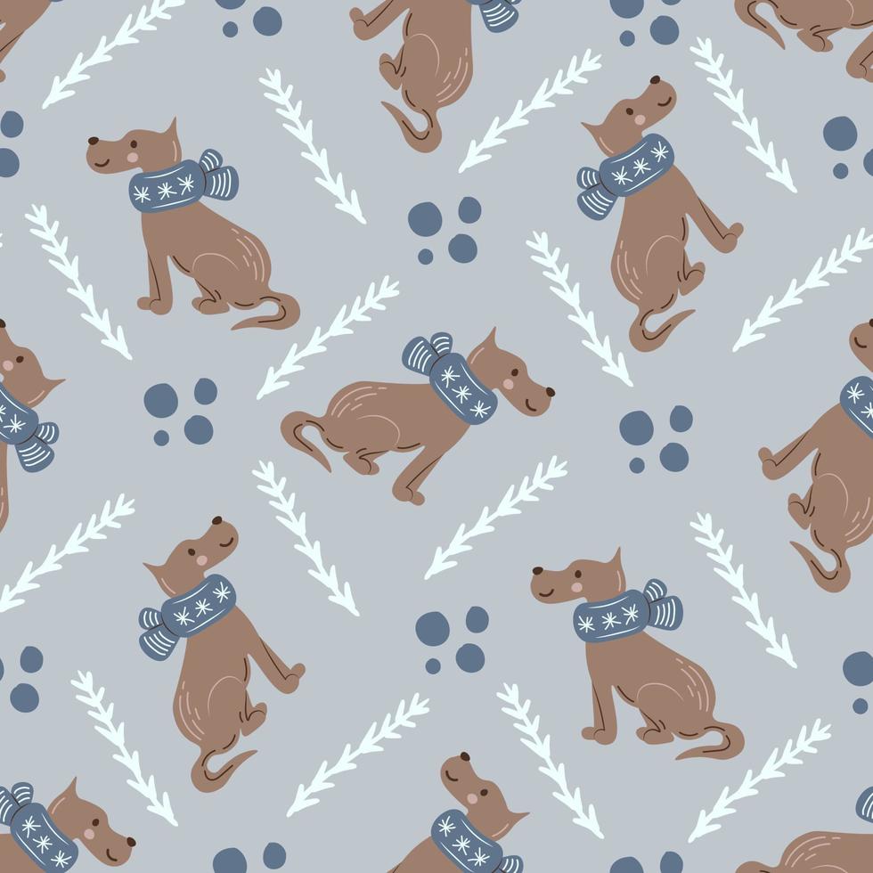 Dog in scarf winter seamless pattern vector