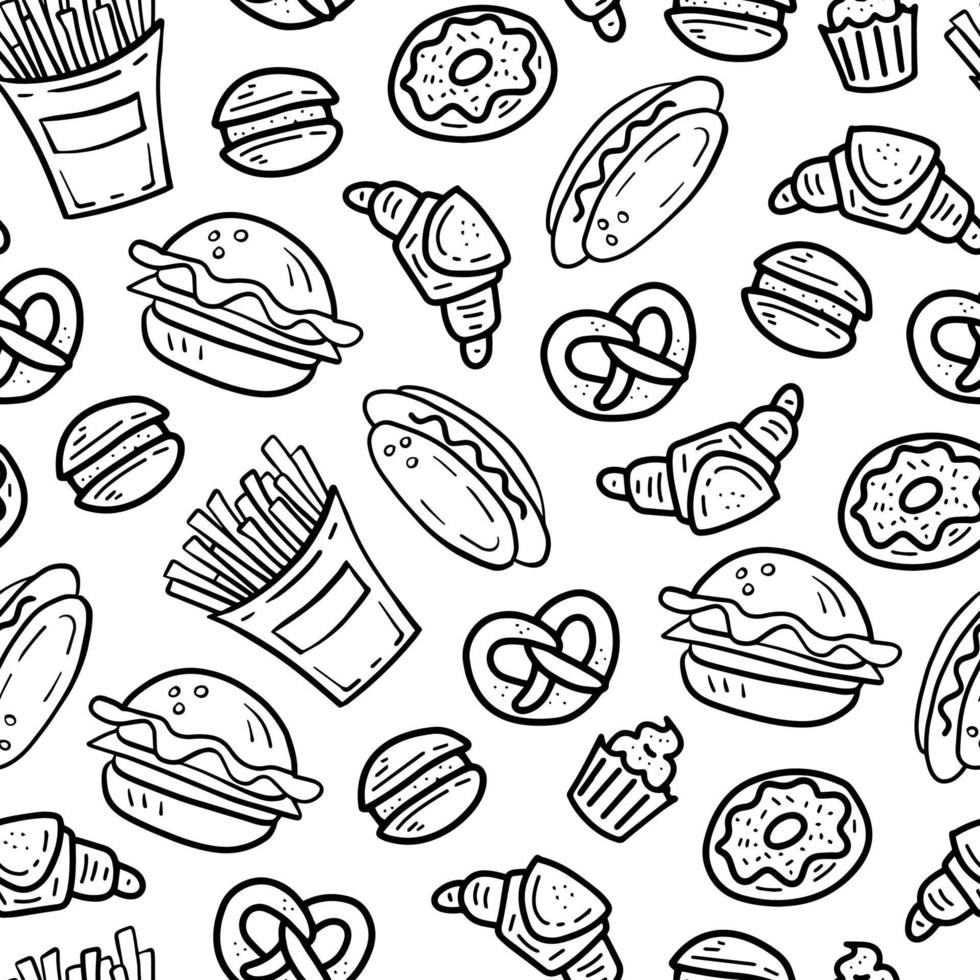 Fast food elements seamless pattern doodle vector