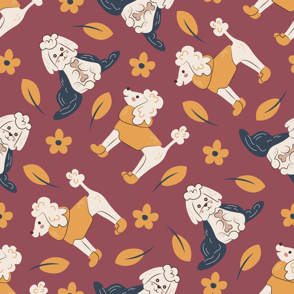 Cozy autumn seamless pattern with cute dogs vector