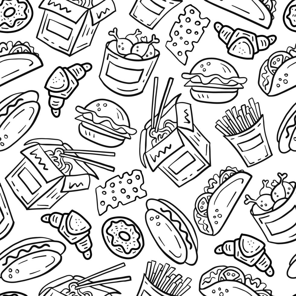 Doodle fast food vector seamless background