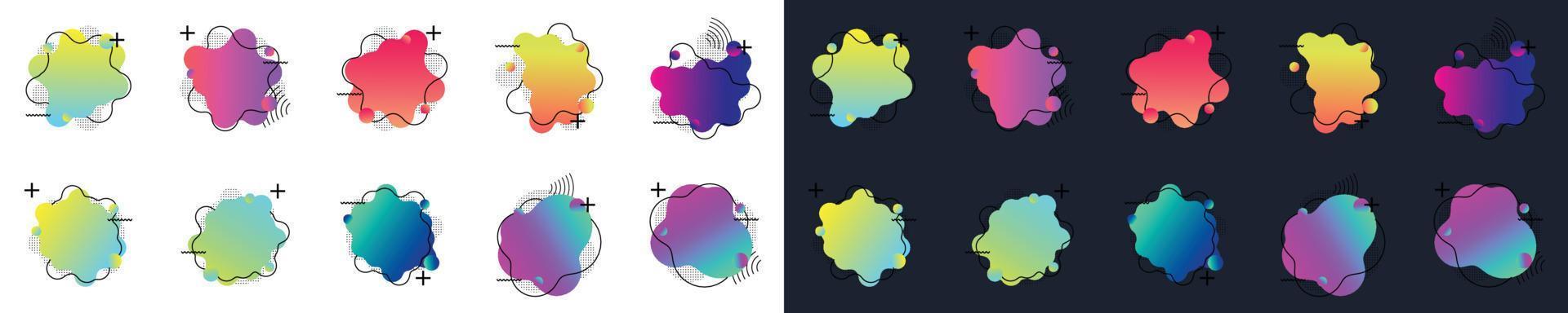 Fluid graphic shape element design vector background or liquid gradient abstract geometric modern splash halftone wavy set for text copy space. idea of curvy backdrop for flyer or brochure