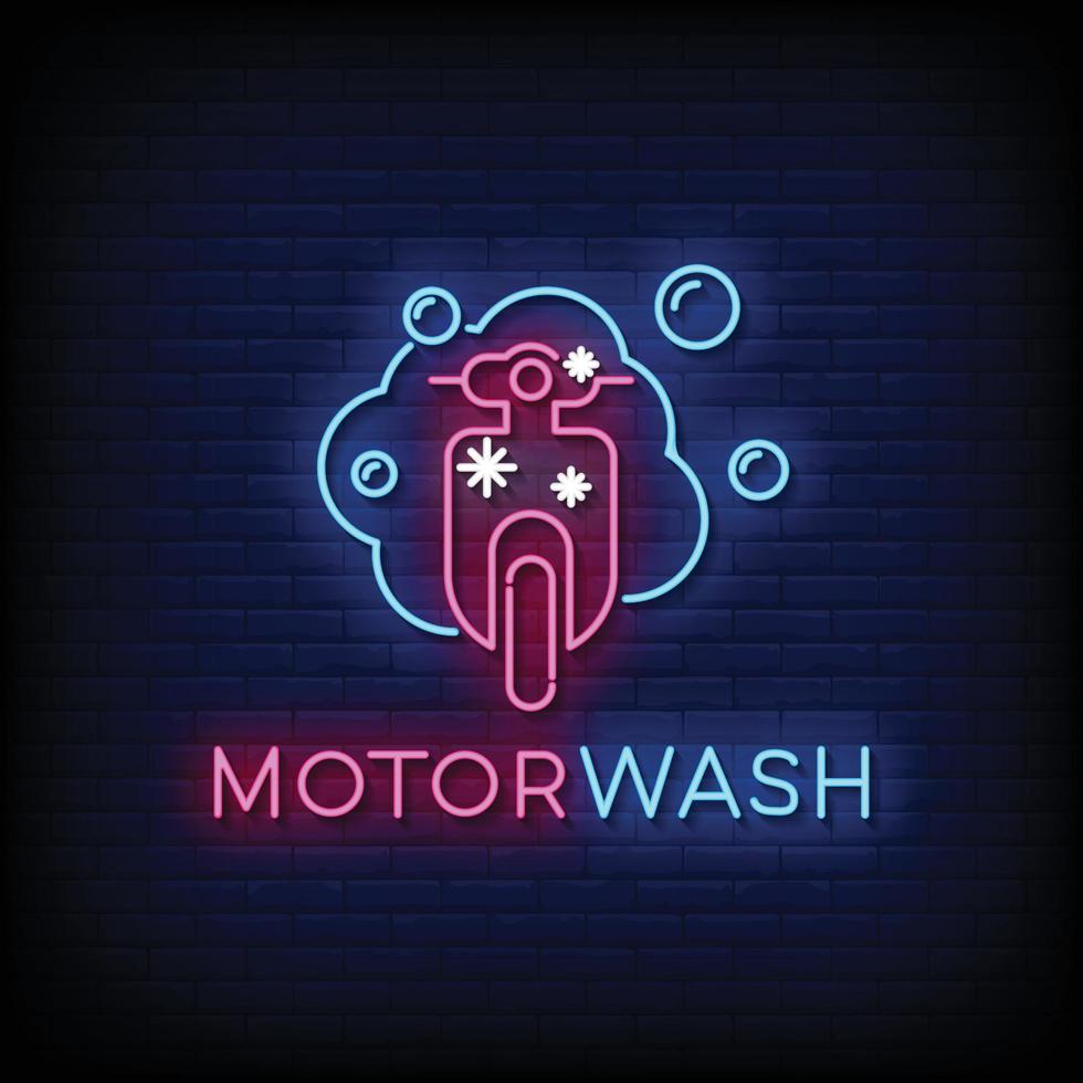 Neon Sign motor wash with Brick Wall Background vector