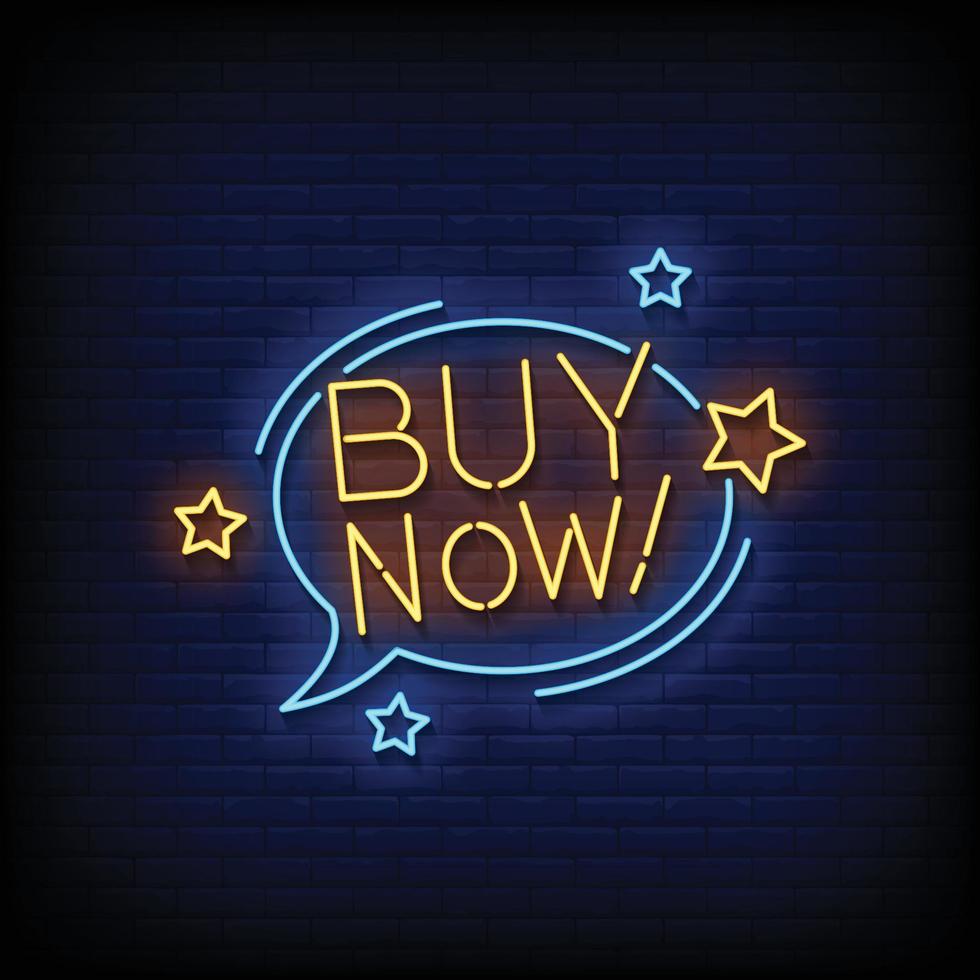 Neon Sign buy now with Brick Wall Background vector