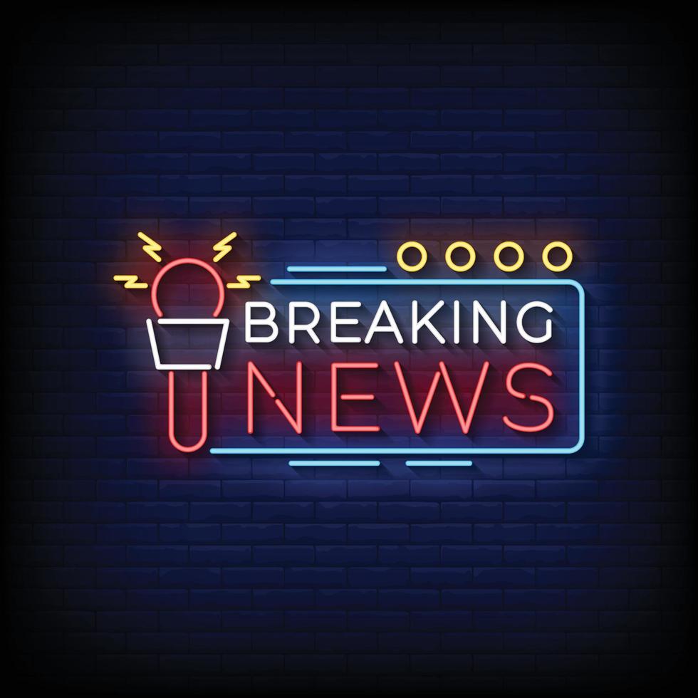 Neon Sign breaking news with Brick Wall Background vector