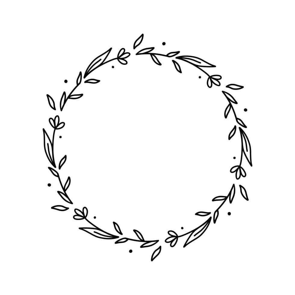 Floral wreath isolated on white background. Round frame with flowers. Vector hand-drawn illustration in doodle style. Perfect for cards, invitations, decorations, logo, various designs.