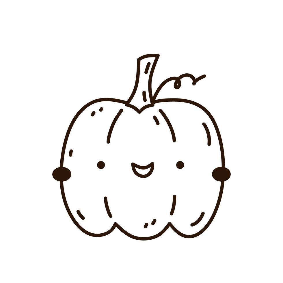 Cute and funny pumpkin isolated on white background. Vector hand-drawn illustration in doodle style. Kawaii character. Perfect for cards, decorations, logo and Halloween designs.