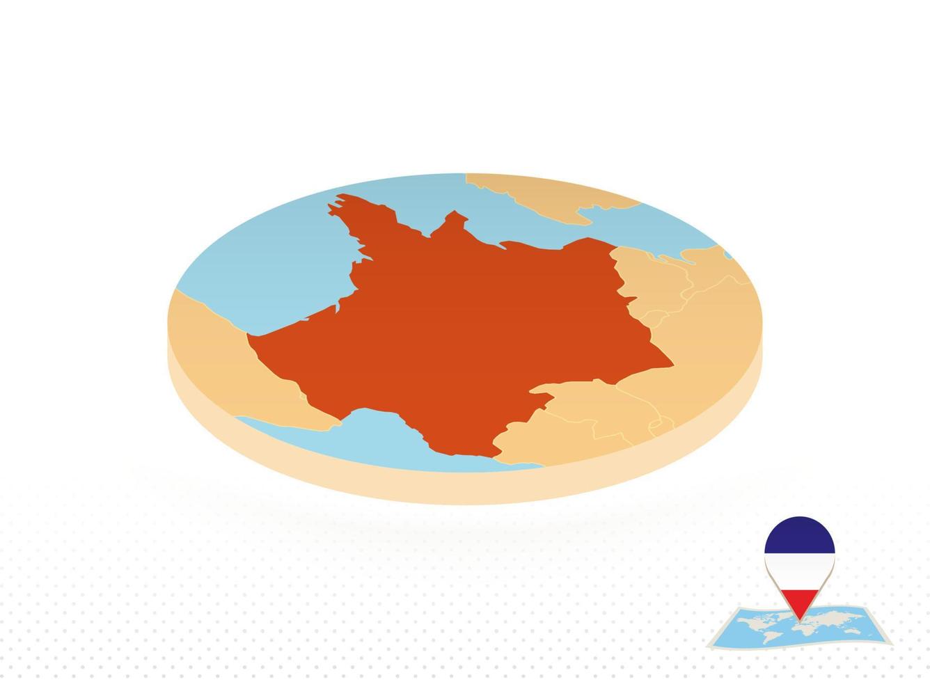 mapa de francia diseñado en estilo isométrico, mapa de círculo naranja. vector