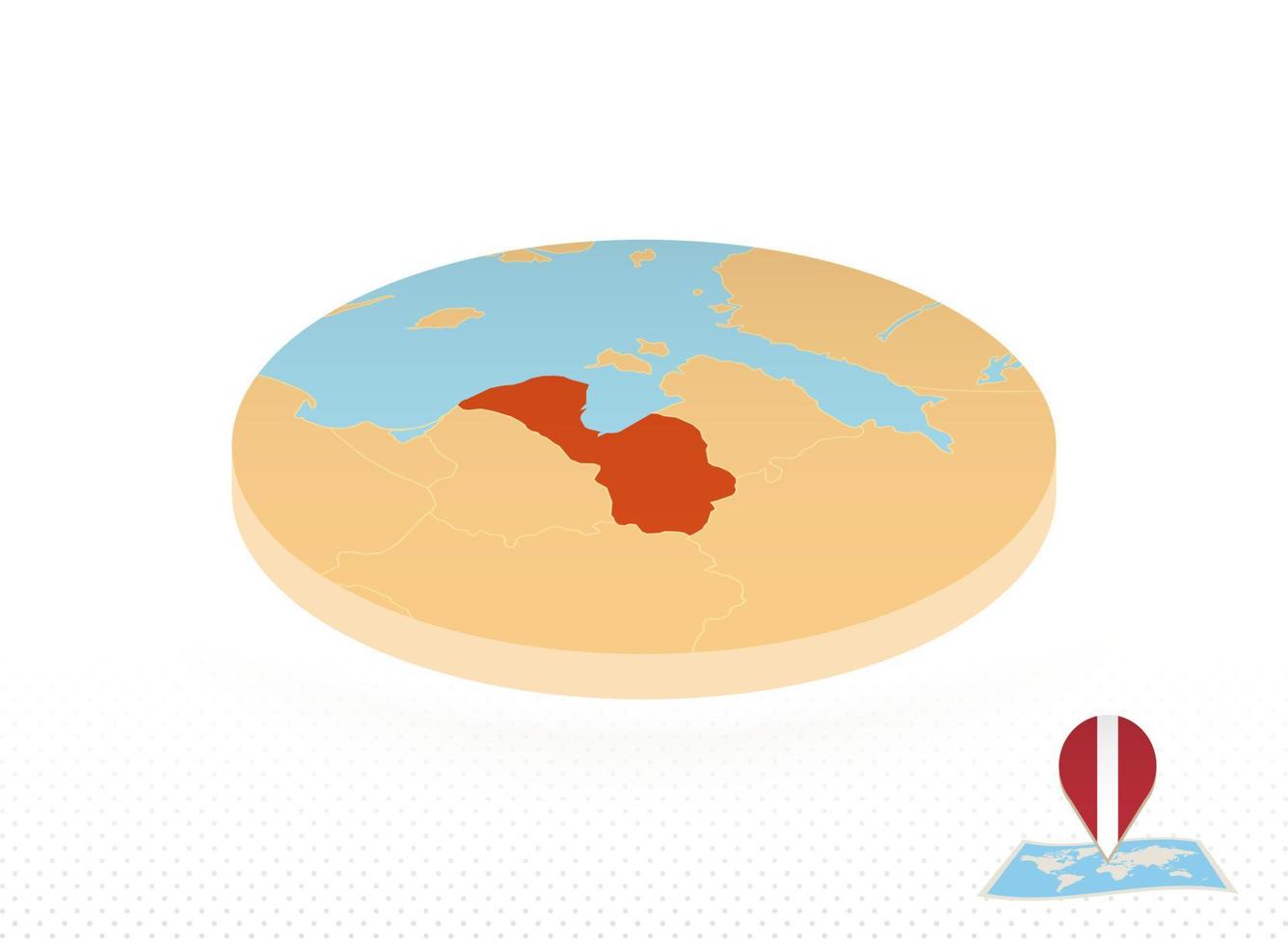 mapa de letonia diseñado en estilo isométrico, mapa de círculo naranja. vector