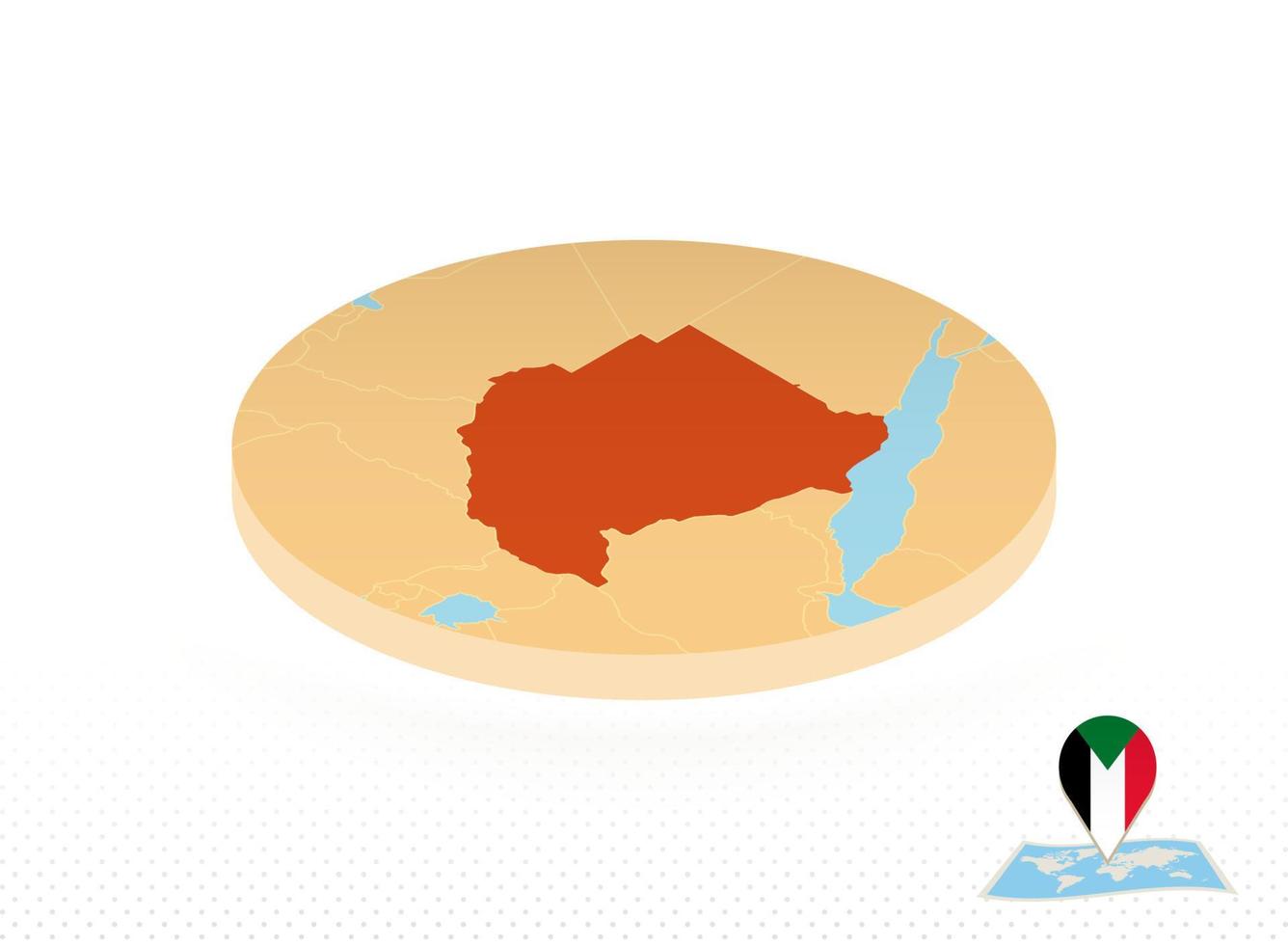 Sudan map designed in isometric style, orange circle map. vector