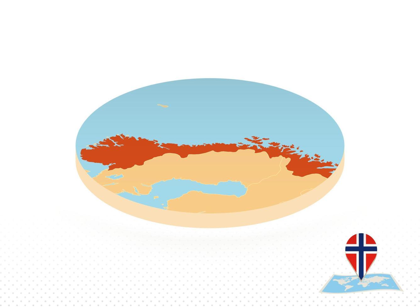 Norway map designed in isometric style, orange circle map. vector