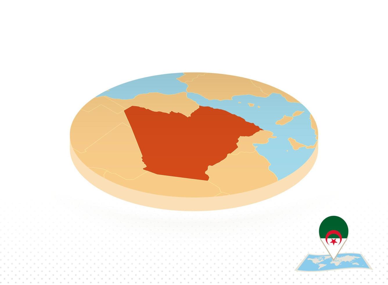 Algeria map designed in isometric style, orange circle map. vector