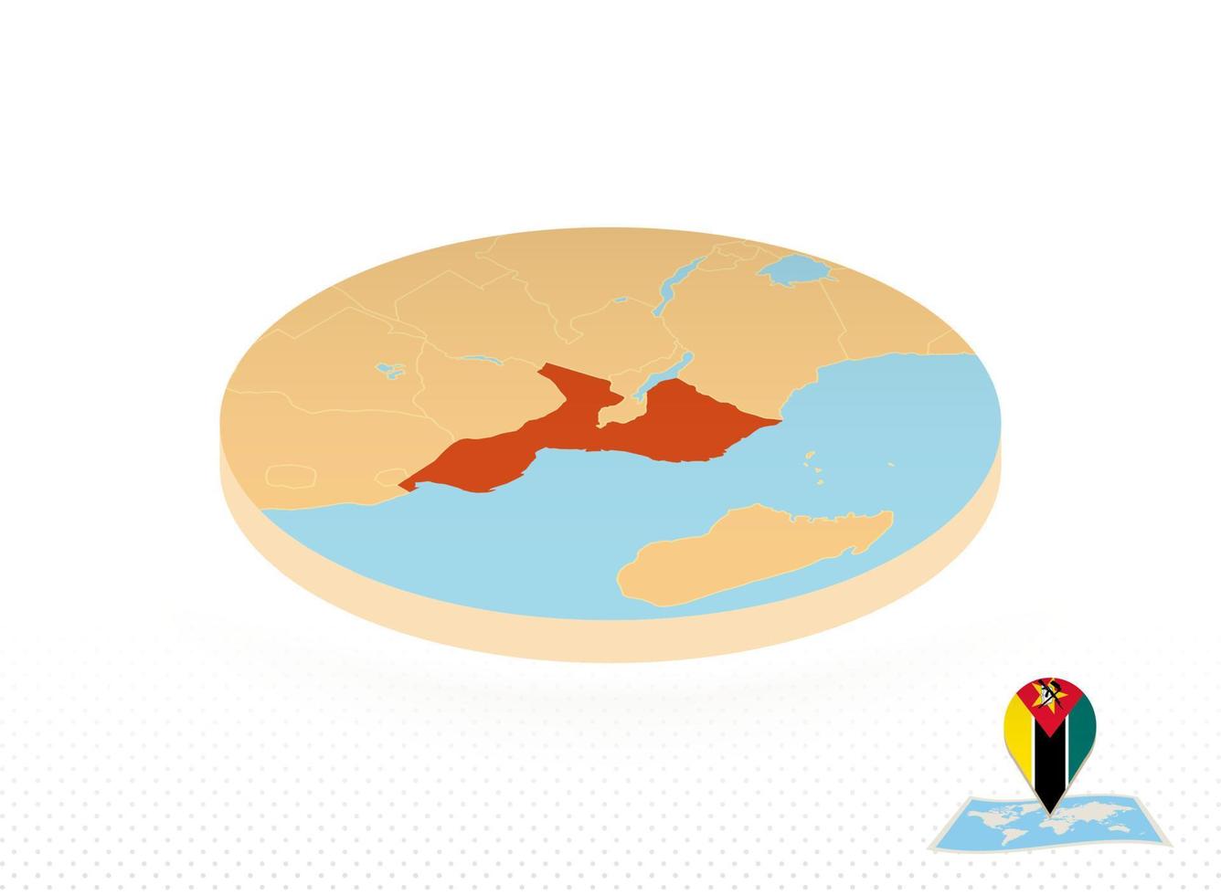 Mozambique map designed in isometric style, orange circle map. vector