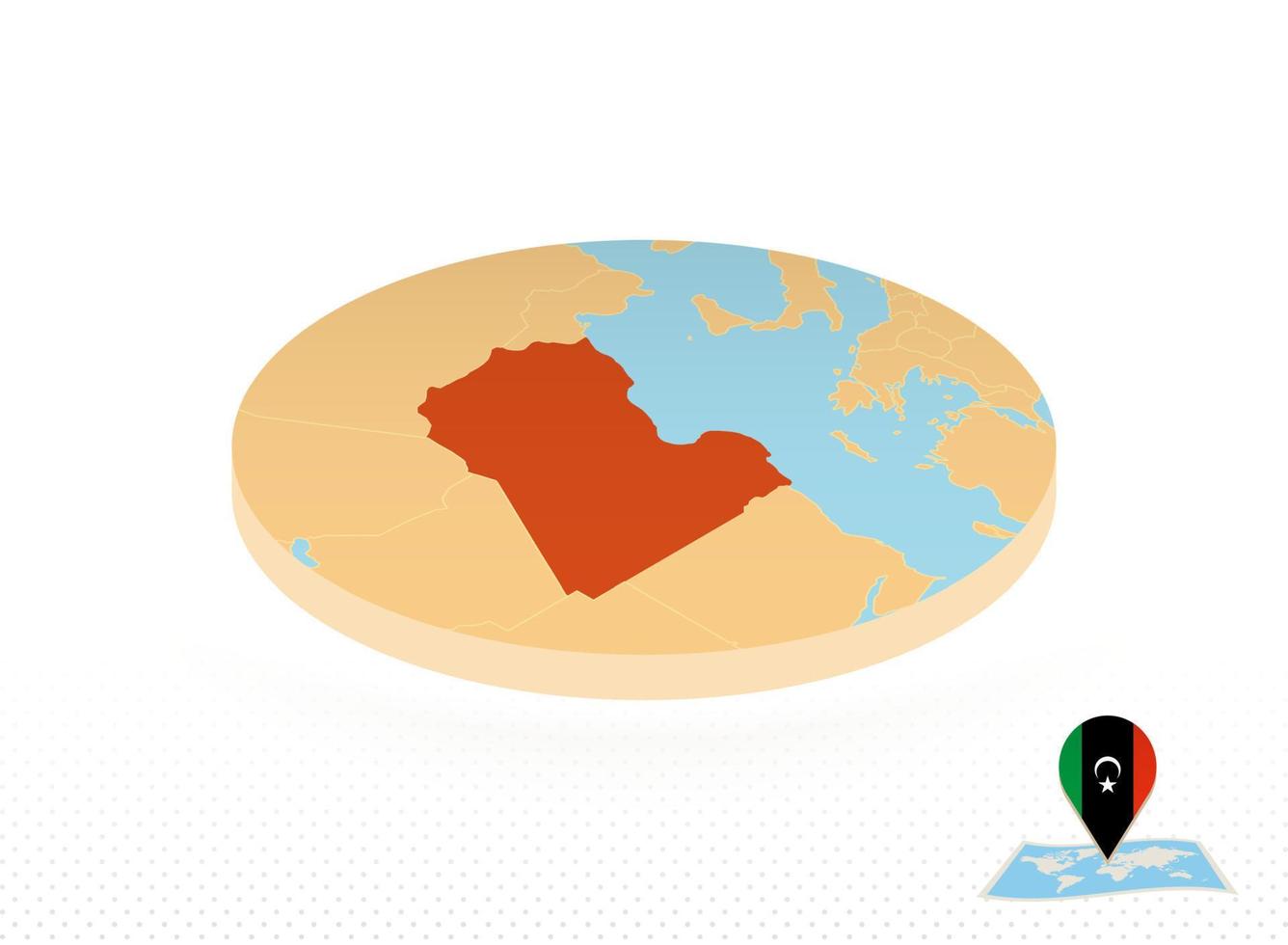 mapa de libia diseñado en estilo isométrico, mapa de círculo naranja. vector