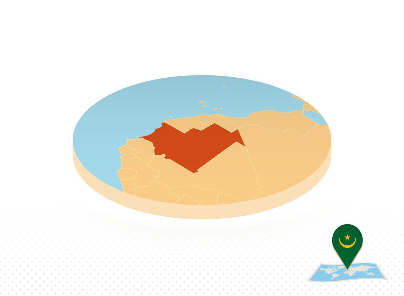 mapa de mauritania diseñado en estilo isométrico, mapa de círculo naranja. vector