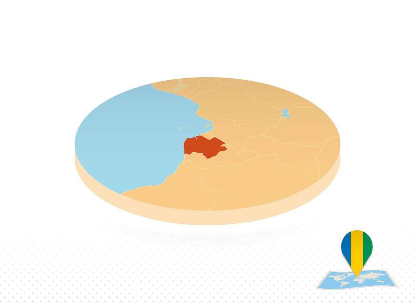 mapa de gabón diseñado en estilo isométrico, mapa de círculo naranja. vector