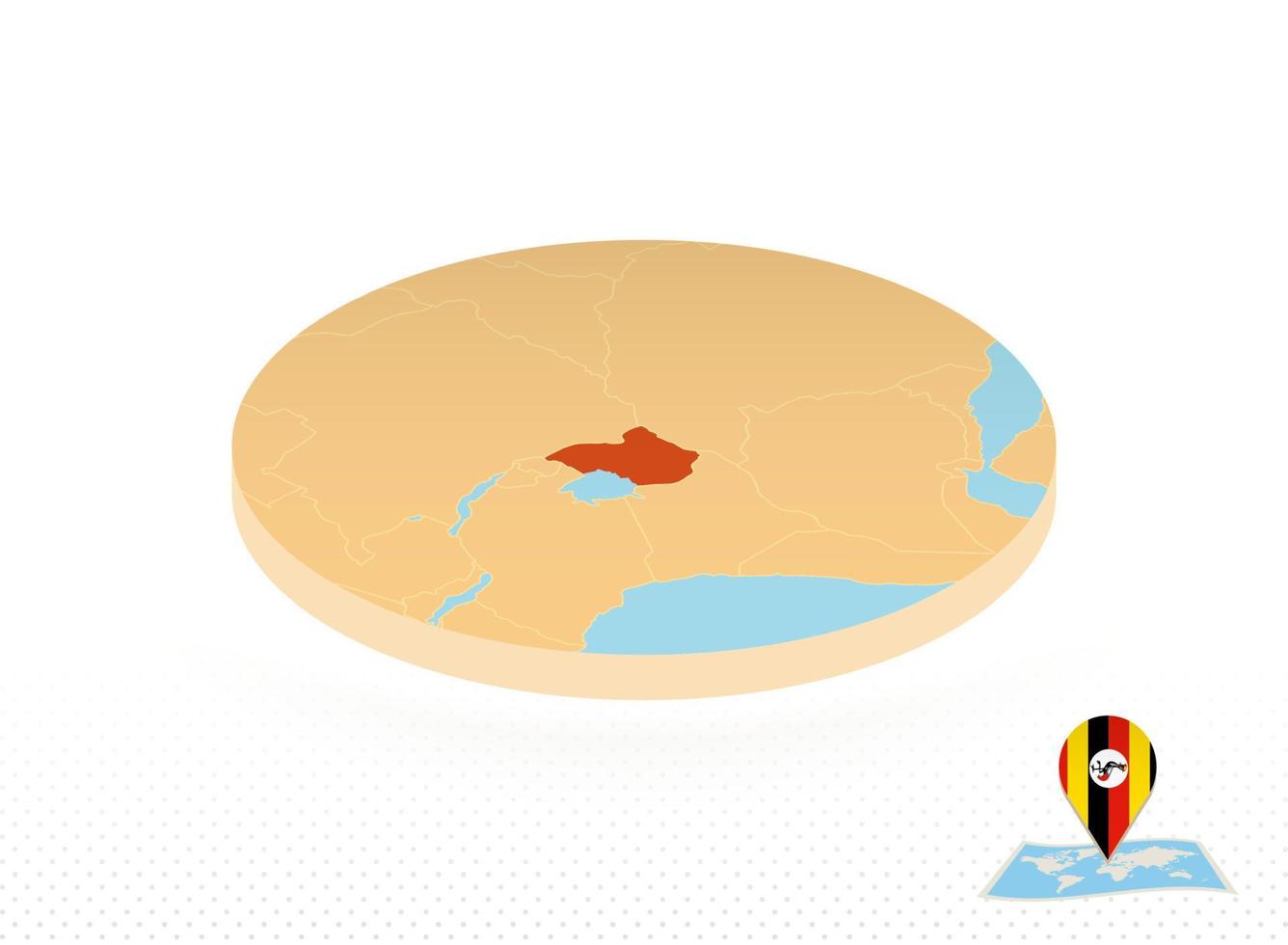 Uganda map designed in isometric style, orange circle map. vector