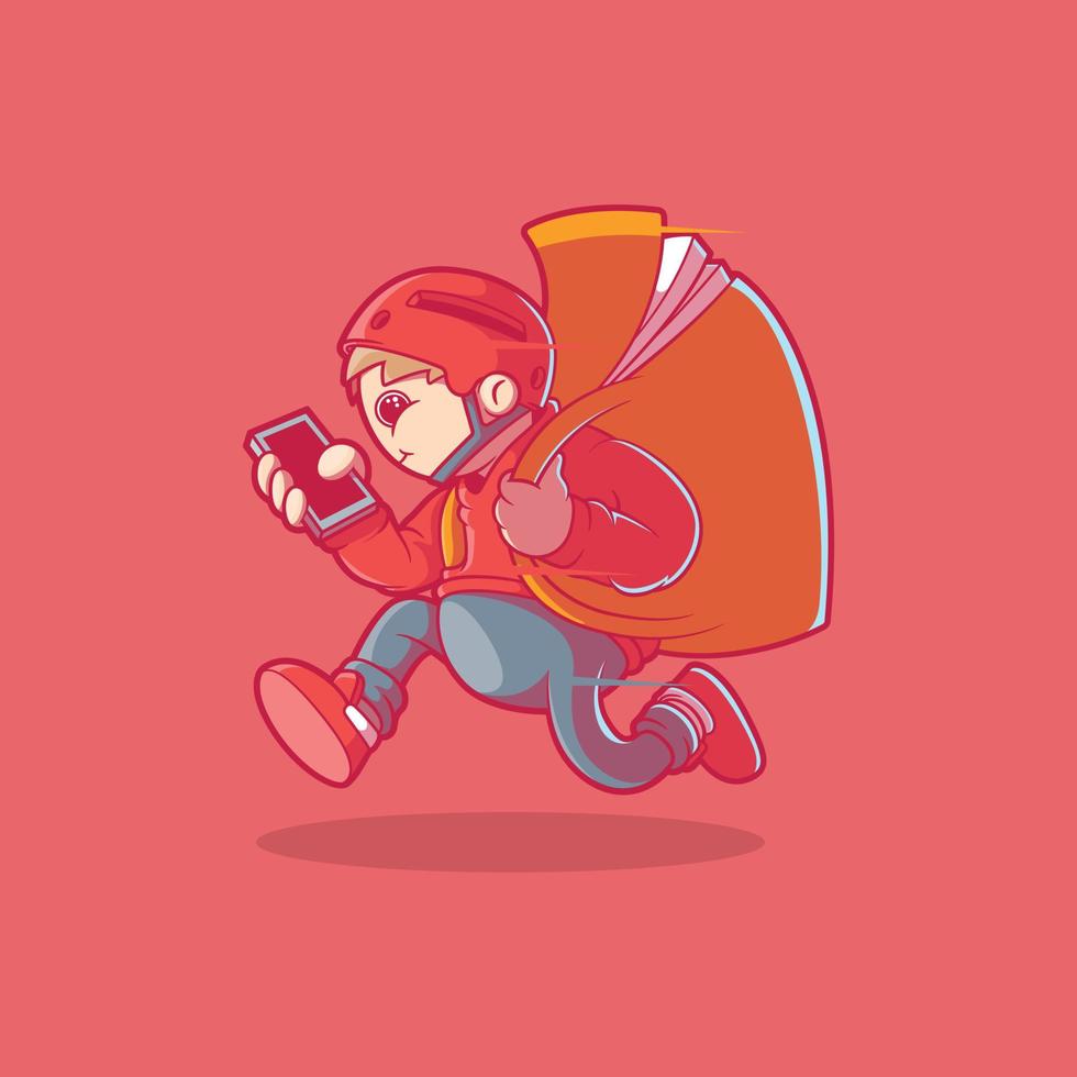 Character delivering food vector illustration. Business, funny, technology design concept.