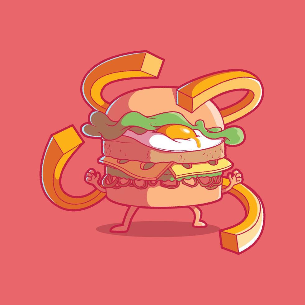 Ilustración de vector de carácter de hamburguesa octo. comida, divertido, concepto de diseño de marca.