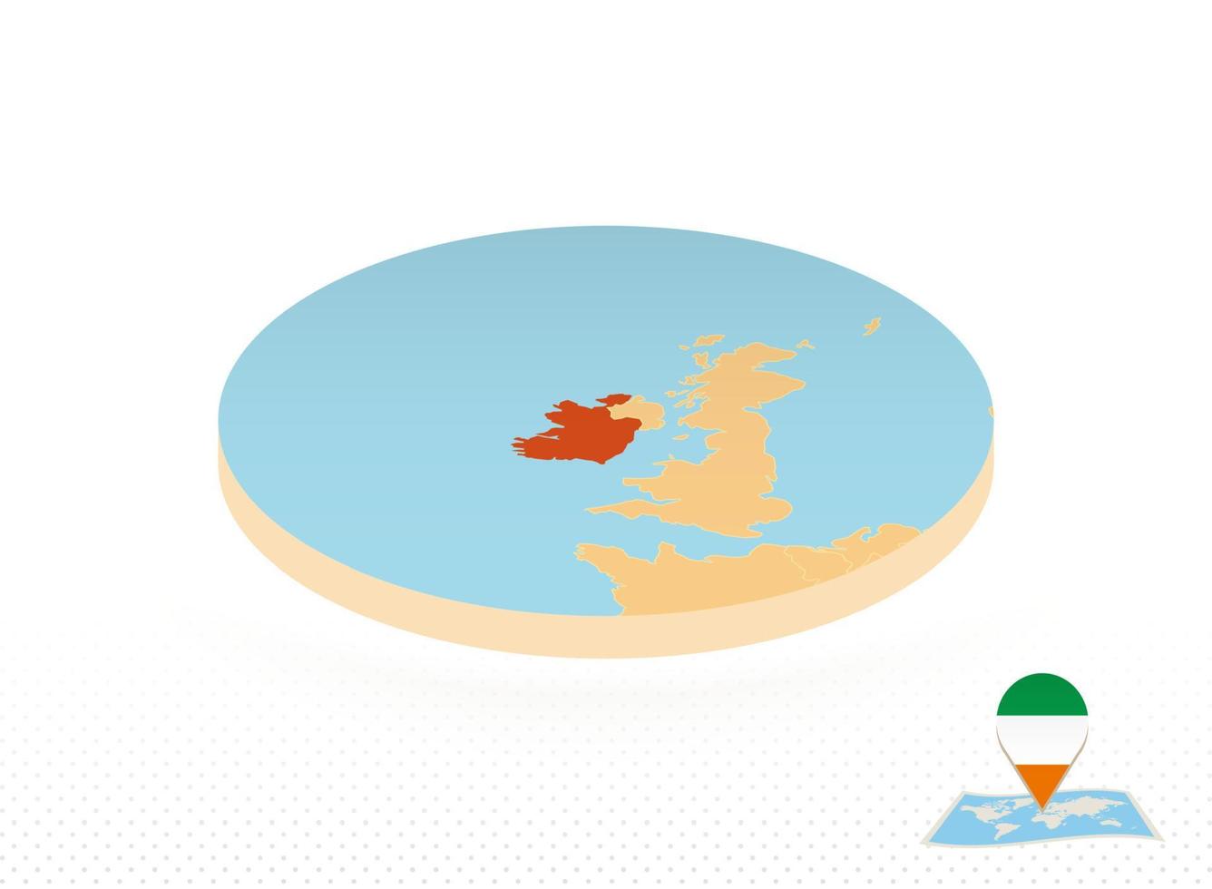 mapa de irlanda diseñado en estilo isométrico, mapa de círculo naranja. vector