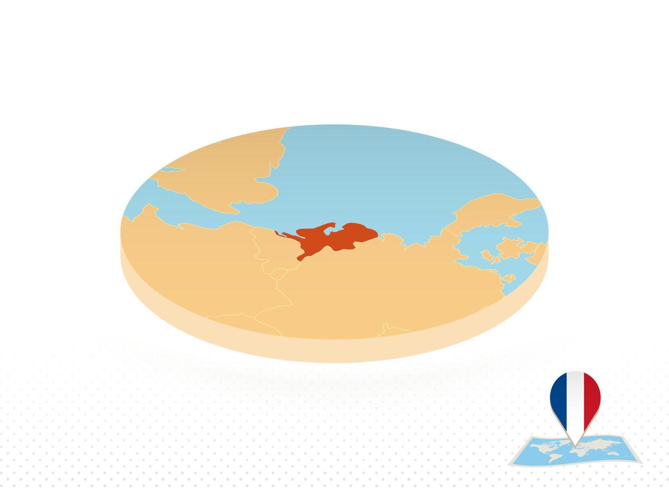 Netherlands map designed in isometric style, orange circle map. vector