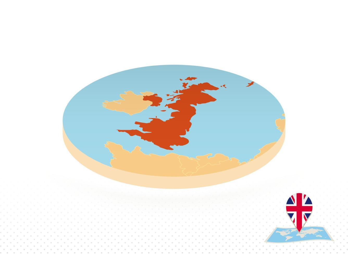 United Kingdom map designed in isometric style, orange circle map. vector