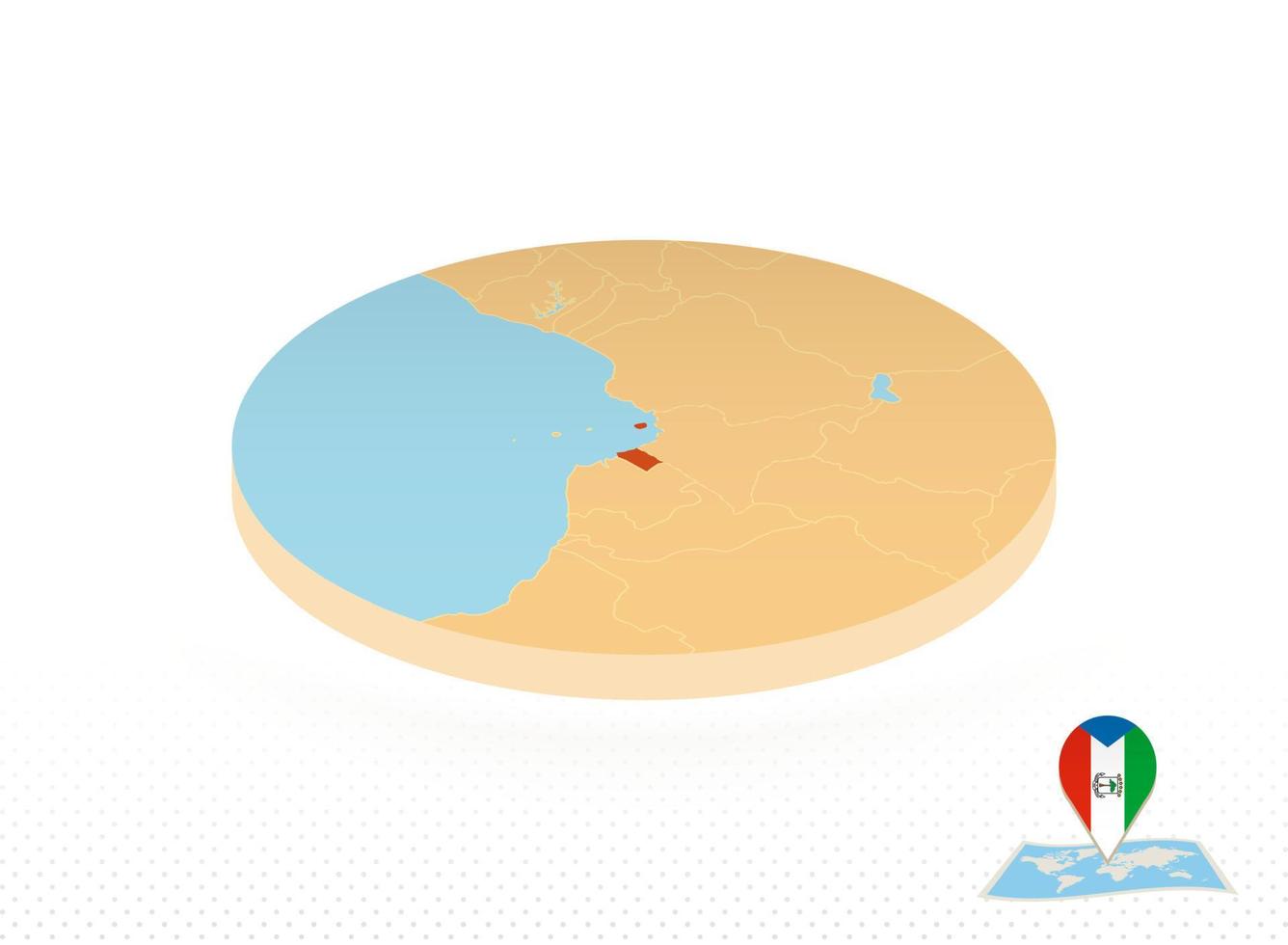 Equatorial Guinea map designed in isometric style, orange circle map. vector
