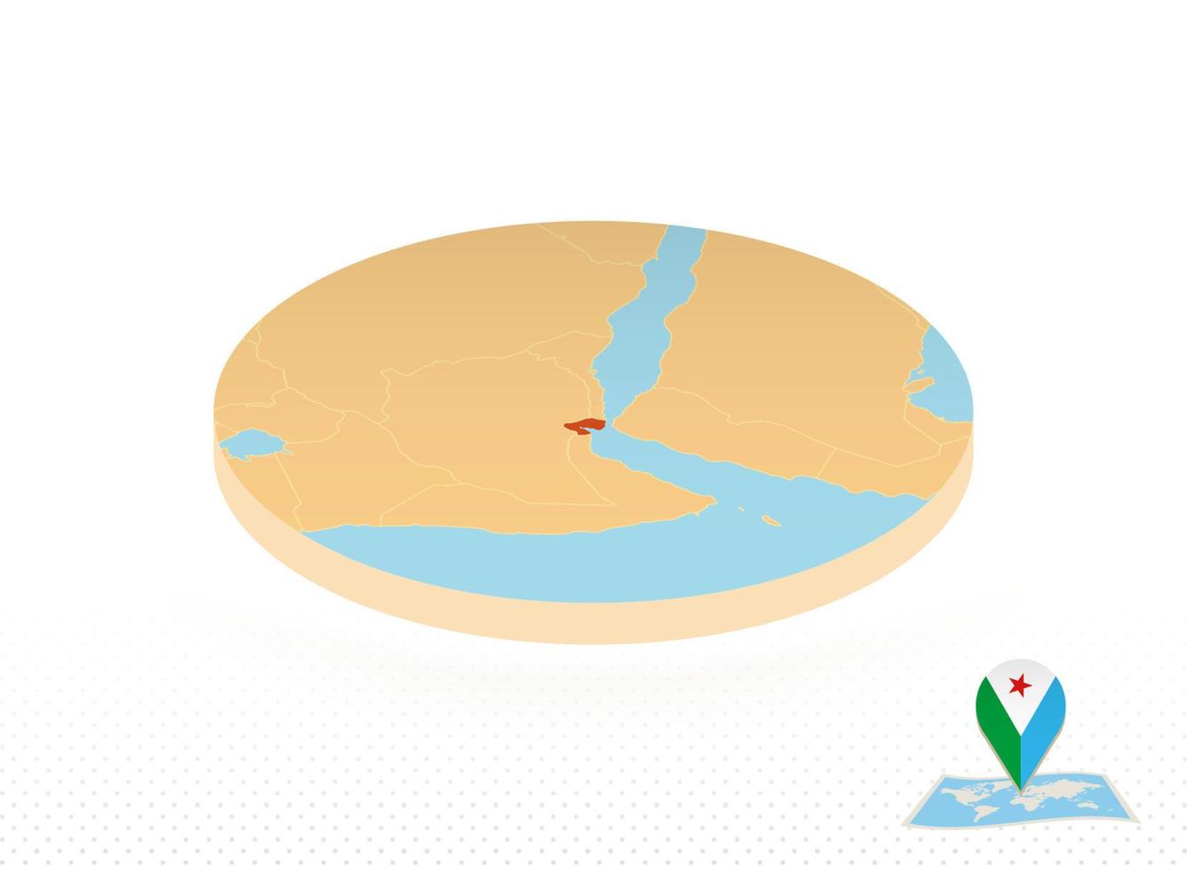 Djibouti map designed in isometric style, orange circle map. vector