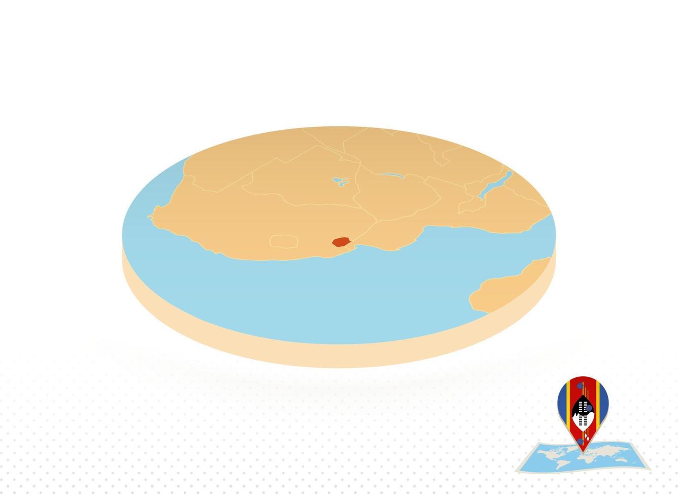 Swaziland map designed in isometric style, orange circle map. vector