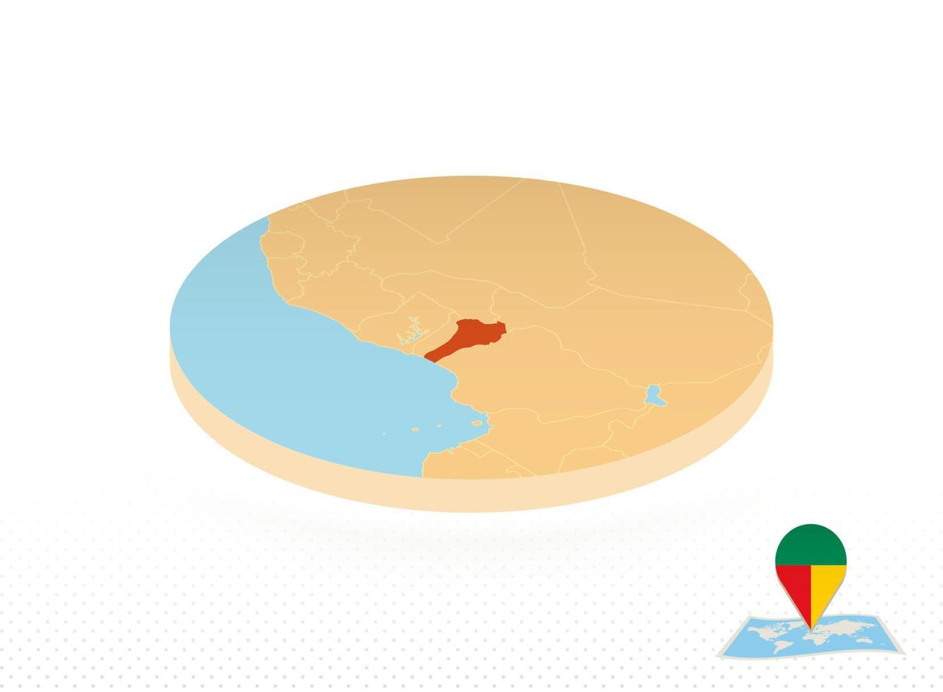 mapa de benin diseñado en estilo isométrico, mapa de círculo naranja. vector