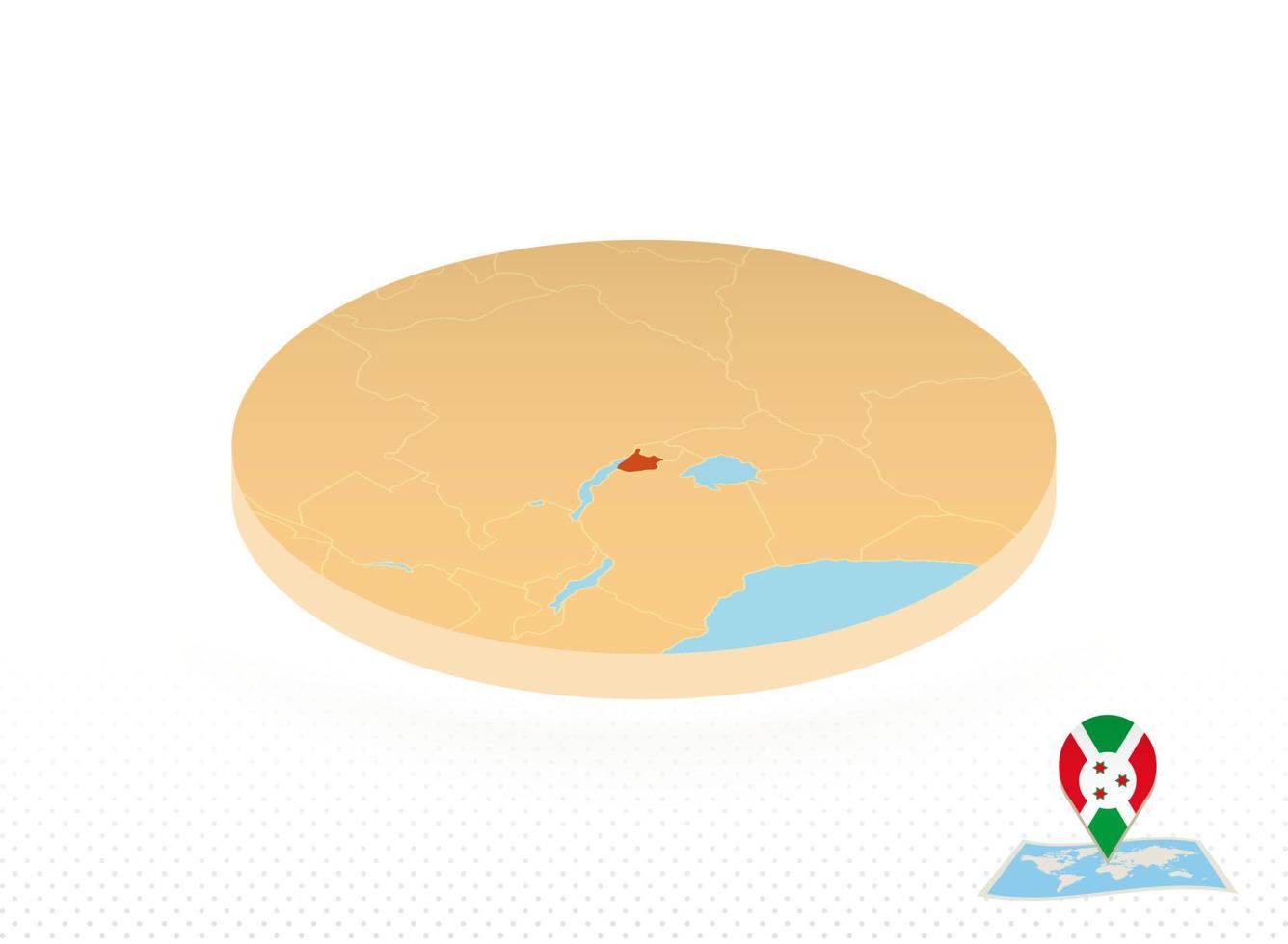 Burundi map designed in isometric style, orange circle map. vector