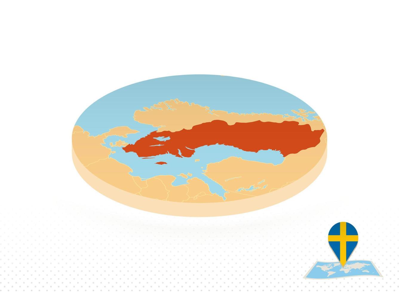 mapa de suecia diseñado en estilo isométrico, mapa de círculo naranja. vector