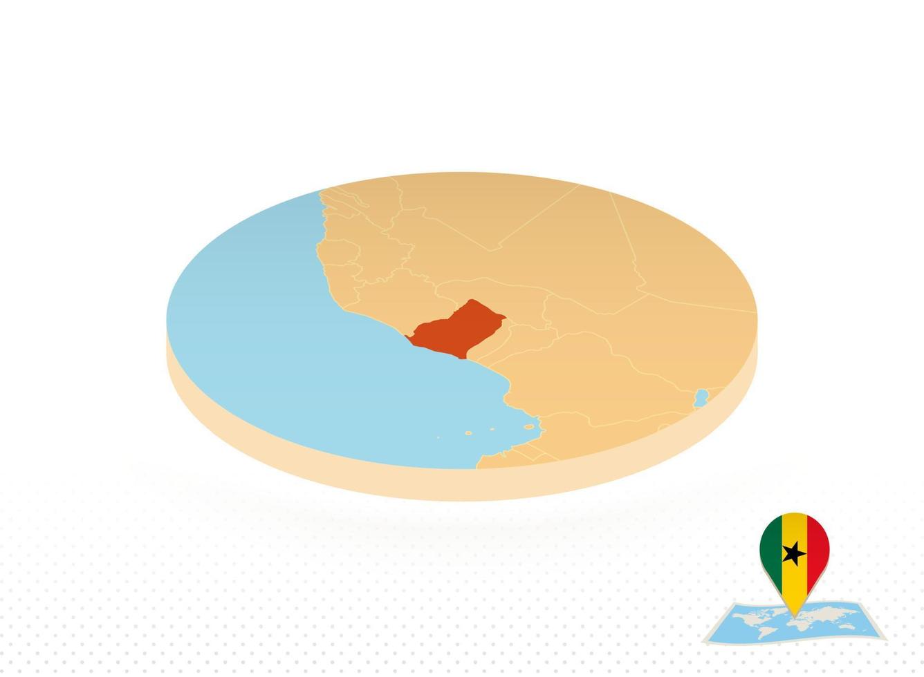 Ghana map designed in isometric style, orange circle map. vector